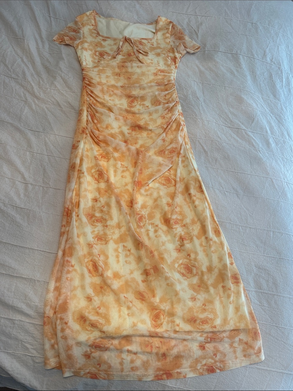 Women's Yellow and Orange Floral Midi Dress